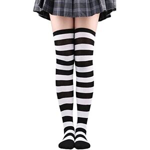 Generic Women's Overknee Socks Women Thigh Wide Striped Stockings for Cosplay Leg Warmers Stockings Beads, B1-black, One size