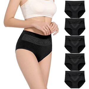 HAVVIS Women's High Waist Knickers Ladies Cotton Briefs Underwear Full Back Coverage Panties Plus Size Multipack (Brief 06-5 Pack - Black, M)
