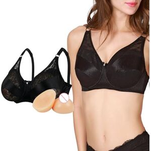 Minaky Pocket Bra Set with Silicone Breast Prostheses for Mastectomy Prosthesis Breast Forms Crossdressers Fake Breasts for Transgender Cosplay Black