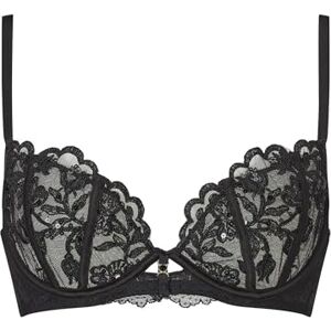 Ann Summers The Icon Lace Non Padded Bra for Women with Jewel Charm, Underwire Bra, Unpadded Bra, Plunge Bra with Lace, Matching Underwear Set - Black