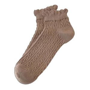 SANWOOD Solid Color Ruffle Edge Socks Boat Socks Women's Hollow Mesh Low-cut Socks Breathable Anti-slip Dark Khaki One Size