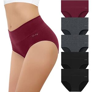 coskefy Underwear Women, High Waisted Cotton Knickers Ladies Full Briefs Stretchy Soft Panties Slight Tummy Control Pants (Pack of 5), XXL(UK 18)
