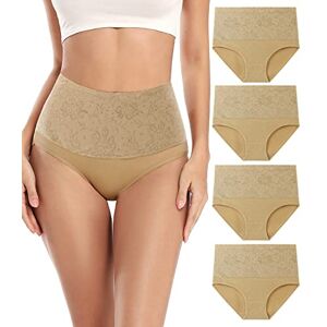 wirarpa Women's Cotton Knickers High Waisted Underwear Ladies Full Back Coverage Briefs Jacquard Panties 4 Pack Beige Size L