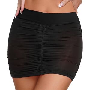 Zaldita Women's Nylon Tight Micro Mini Skirt See Through Package Skirt Babydoll Lingerie Miniskirt Black One Size