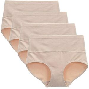 LIQQY Women's Cotton Knickers High Waist Full Coverage Brief Simple Ladies Underwear Pack of 4 (Nude, Large)