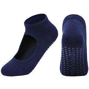 BOTCAM Plain Backless Grip Socks for Women Yoga Sports Socks Non-Slip Slippers Socks for Women Sneaker Socks Women 6-8, navy, One size