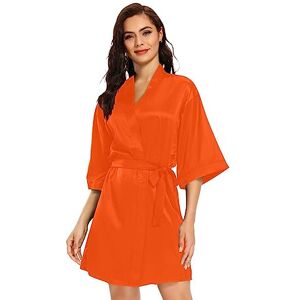 ODAWA Misty Rose Satin Robes Short Sleeve Robes for Women S-XXL, Orange Red, X-Large