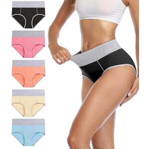 wirarpa Underwear Women High Waist Cotton Knickers Ladies Panties Full Coverage Briefs Underpants Plus Size Multicolour 5 Pack S