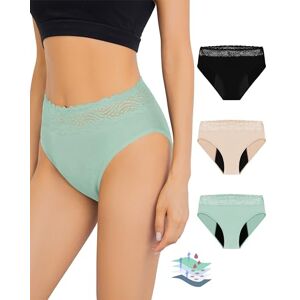 Leovqn Period Pants for Women Lace Trim Menstrual Underwear Heavy Flow Period Knickers Leakproof Postpartum Briefs - Black Mint Green Nude L