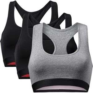 DANISH ENDURANCE Women’s Organic Cotton Bralette 3 Pack Black Blue Grey Comfort Bra (Multicolour (2 x Black, 1 x Dark Grey), Large)