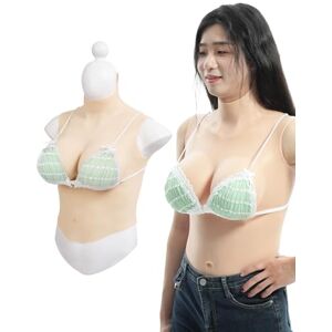 Peikey Silicone Breastplate Half Body with Bra Breast Forms C-G CUP Breast Plates for Crossdressers Drag Queen, White, D CUP