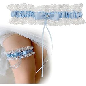 Bansusu Bridal Blue Lace Wedding Garter with Ribbon Bow, Wedding Elastic Leg Ring, Blue Garters for Brides Ideal for Bride, Bachelorette Party, and Wedding Ceremony