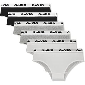 GoVIA Women Underwear Cotton Hipster Knickers Ladies Mid Rise Full Briefs Comfy Sports Panties Pack of 6 Black White Grey 3922 UN M