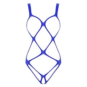 inlzdz Womens One-Piece Hollow Out Babydolls Lingerie Bodysuits Fishnet Bodystockings Nightwear Royal Blue One Size