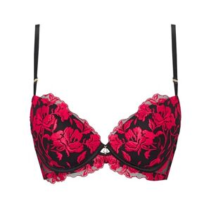 Ann Summers - The Hero Lace Padded Bra for Women with Jewelled Charm, Underwire Bra, Push Up Bra, Plunge Bra with Lace, Matching Underwear Black & Red