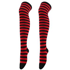 Dinnesis Christmas High Long Stockings Over Knee Socks Christmas Cosplay Party Costumes Socks Knee High Long Striped Stocking Socks 1 Pair Knee High Tights Women (Wine, One Size)