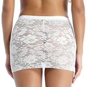 Kaerm Women See-through Floral Lace Half Slip Underskirt Lace Hem Elastic Waistband Bodyshaper Mini Dress White One Size