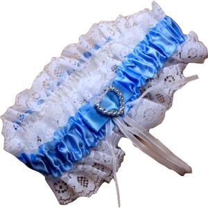 Shropshire Supplies Ladies Bridal Lace Garter (White Lace/Blue Ribbon)