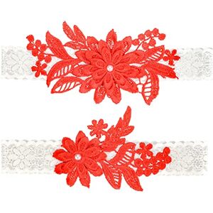 AIBAOBAO Wedding Garter for Brides, 2Pcs Women's Lace Leg Garter, Wedding Underwear Accessories Elastic Rhinestone Garter for Bride to Be Gifts (Red)