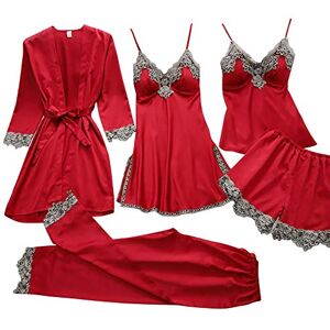 Janly Clearance Sale Ladies Sleepwear , 5-Piece Women Sexy Garter Lingerie Set Robes Lace Bodysuit Deep-V Neck Underwear , for St Patrick's Day Easter (Red-S)