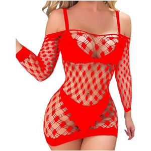 Sexy Lingerie For Women On Sale Yoloke sex lingerie Off the Shoulder Fishnet Babydoll Chemise Lingerie for Women Long Sleeve Short Mini Dress Nightgown Sleepwear Dress Red