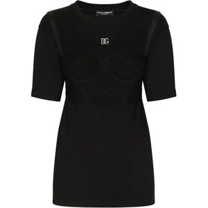 Dolce & Gabbana , Black T-Shirt with Bra Details and Short Sleeves ,Black female, Sizes: XS