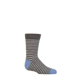 Kids 1 Pair Thought Sammie Stripe and Spot Recycled Polyester Fluffy Socks Dark Grey Marle 0-12 Months  - Grey - Size: 0-12 Months