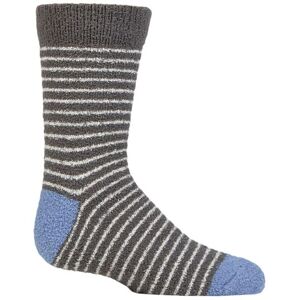 Kids 1 Pair Thought Sammie Stripe and Spot Recycled Polyester Fluffy Socks Dark Grey Marle 12-24 Months  - Grey - Size: 12-24 Months