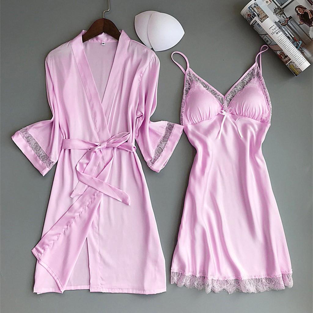 Wiwily New Satin Silk Pajamas  Nightdress Women  Robes Underwear Sleepwear Lingerie