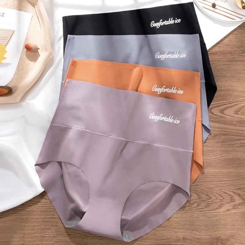 NATAWA Sexy Women Panties High Waist Underwear Lingerie Ice Silk Briefs Seamless Girls Underpants Slimming Body Shaper Underwear