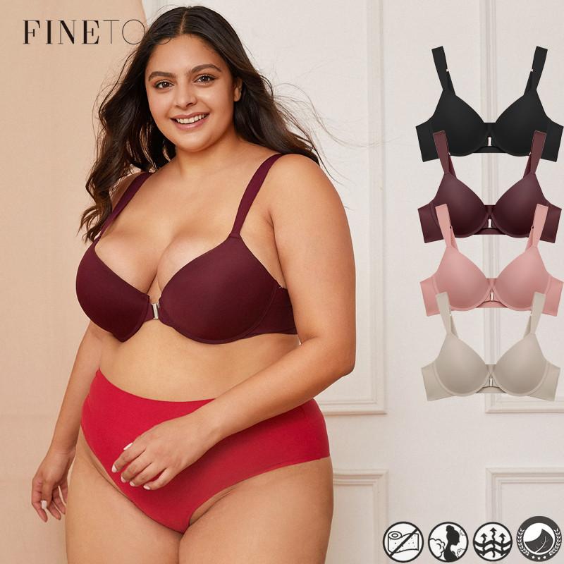 FINETOO Plus Size Bra For Women Gathered Soft Underwear Seamless Lingerie