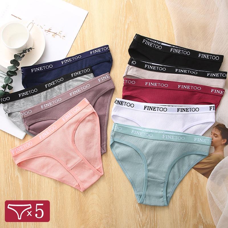 FINETOO Cute Byte 5Pcs/Set M-2XL Women Cotton Briefs Ladies Low Rise Letter Underwear Female Solid Color Girl Intimates Lingerie