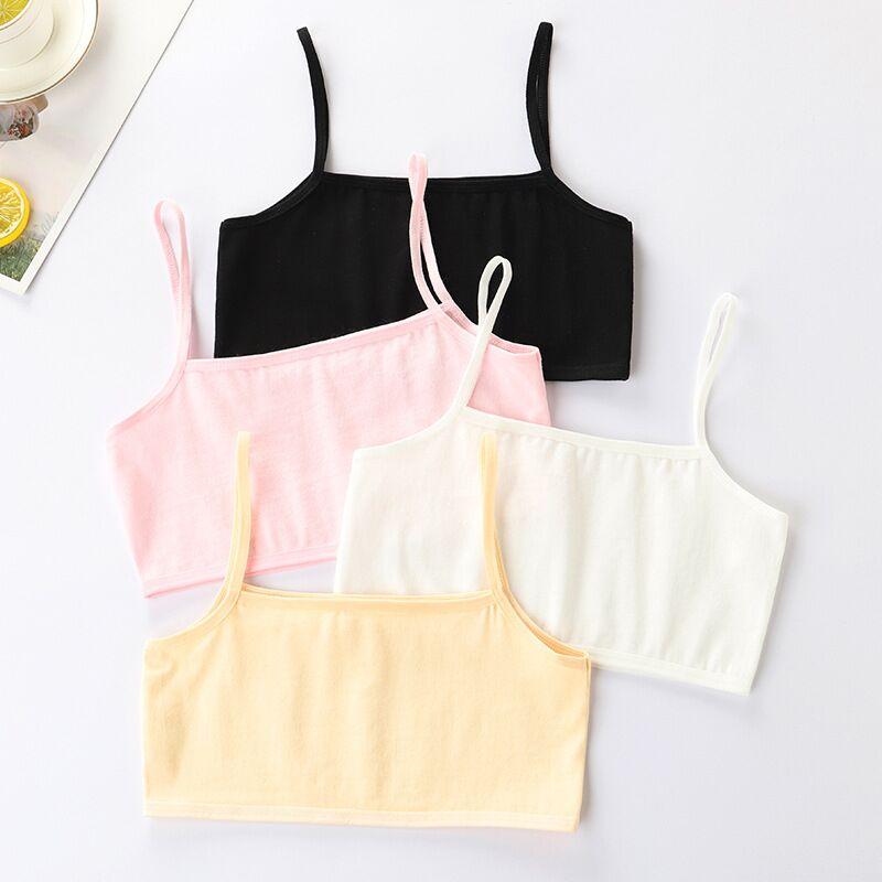 ChenFa 4Pc/lot Girls Bra Underwear Lingerie Kids Teens Teenage Young Adolescente Student Cotton Double Deck Solid Color 8-12Years