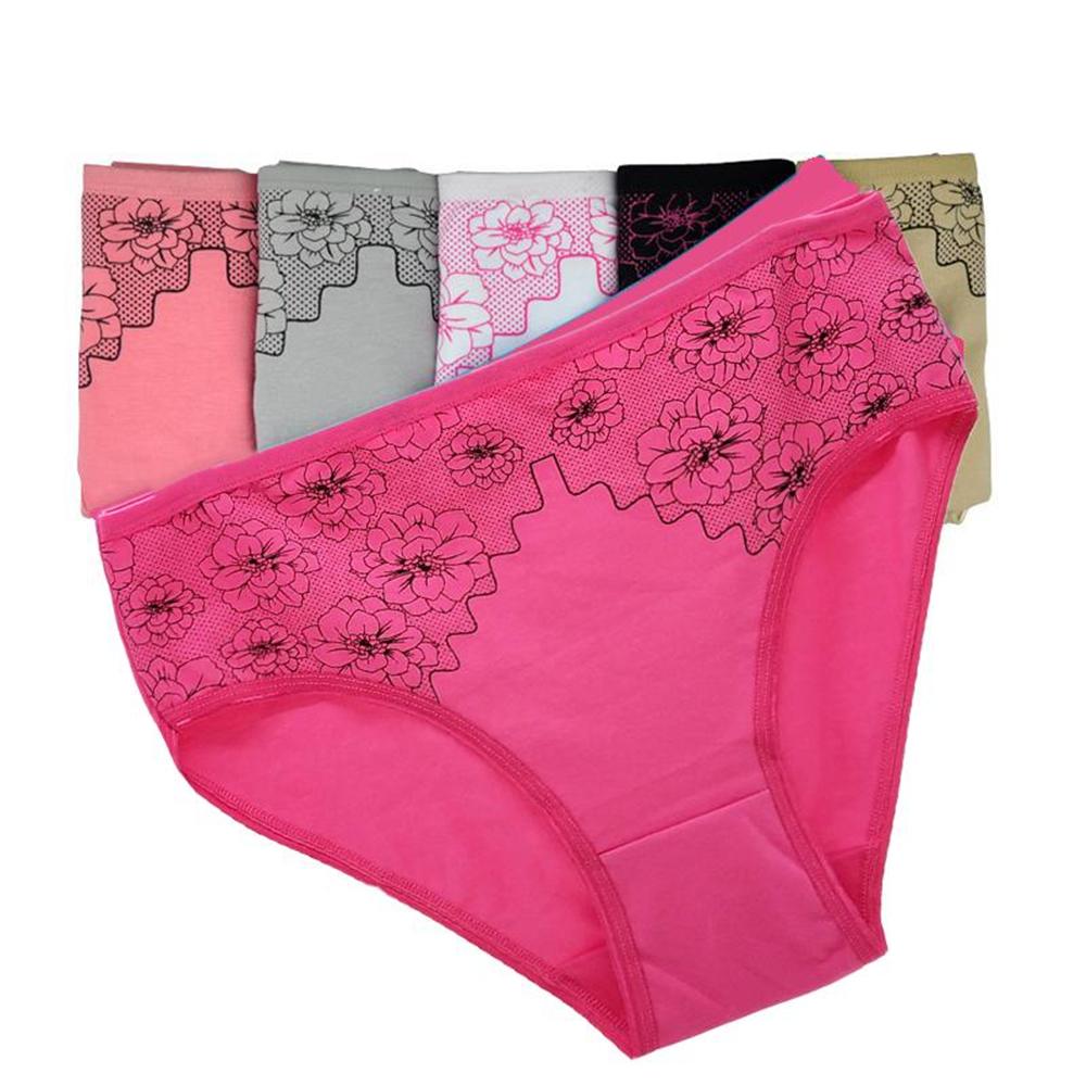 Underwear Mall Woman Underwear Cotton Mid-Rise Floral Print Ladies Mothers Briefs Panties Lingerie Plus Size 6 Pieces per set