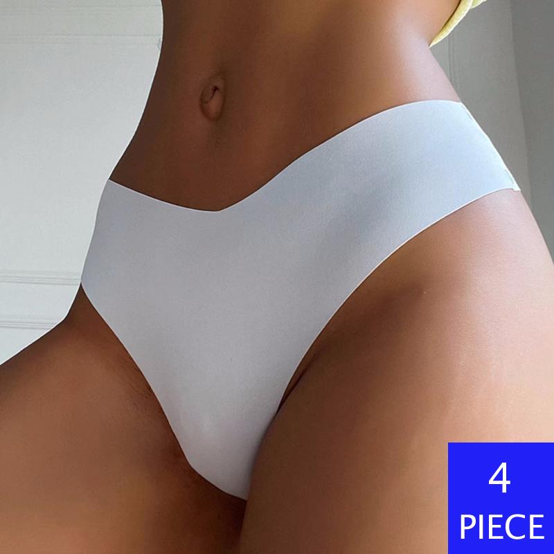 Ladies underwear 4Pcs/Lot Women Sexy Ice Silk Panties Low-waist No Trace Underwear Thong Female G String Breathable Lingerie Temptation Intimates