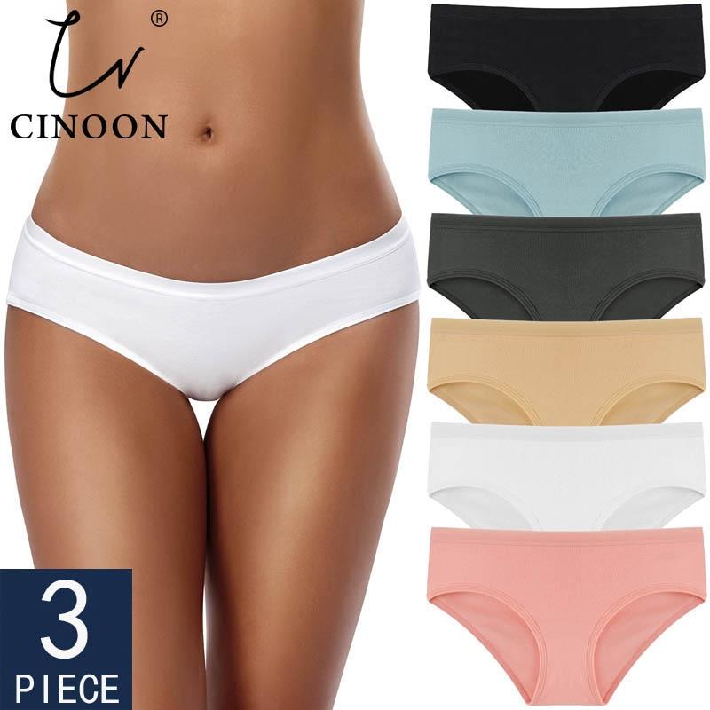 CINOON 3PCS/Set Women's Panties Cotton Underwear Solid Color Briefs Girls Low-Rise Soft Panty Women Underpants Female Lingerie