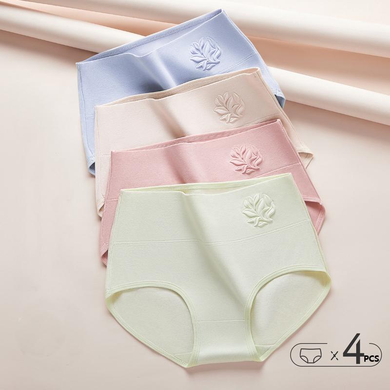 LANGSHA 4Pcs/Set Cotton Women's Panties High Waist Body Shaper Underwear Plus Size Breathable Panty Solid Ladies Briefs Slim Female Lingerie