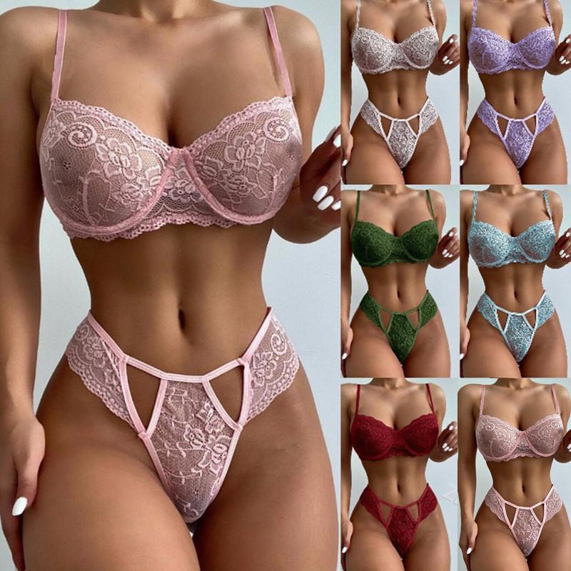 Bester Women Lace Bra Sets Summer Sexy Underwear Lingerie Suit Low Waist Plus Size Pajamas Set Plus Size S-5XL