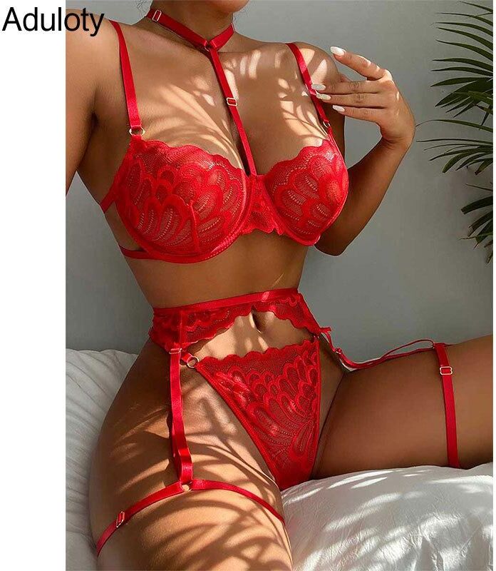 Aduloty Sexy Lace Lingerie Set Women's Underwear Transparent Bra Panty Sets