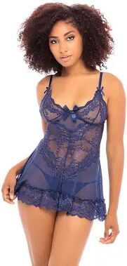 Oh La La Cheri Valentine Soft Cup Lace Babydoll & G-String Lingerie Set 2139, Women's, Size: Small, Blue