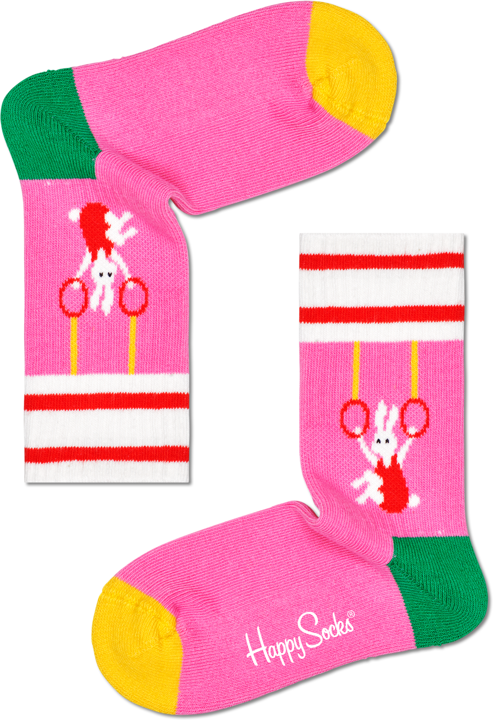 Happy Socks Kids Acrobat Rib Sock - Green,Pink,Yellow - Kids