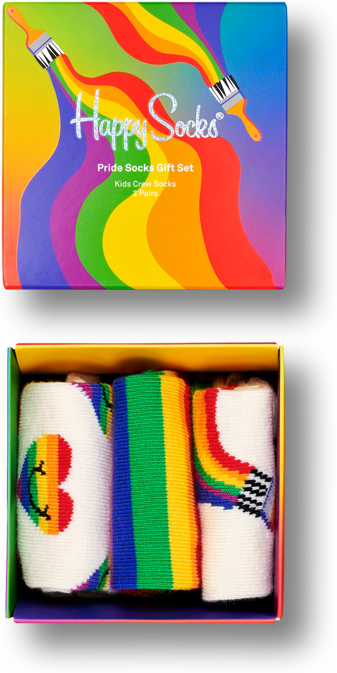 Happy Socks Kids Pride Socks Gift Box - Blue,Green,Red,Yellow - Kids