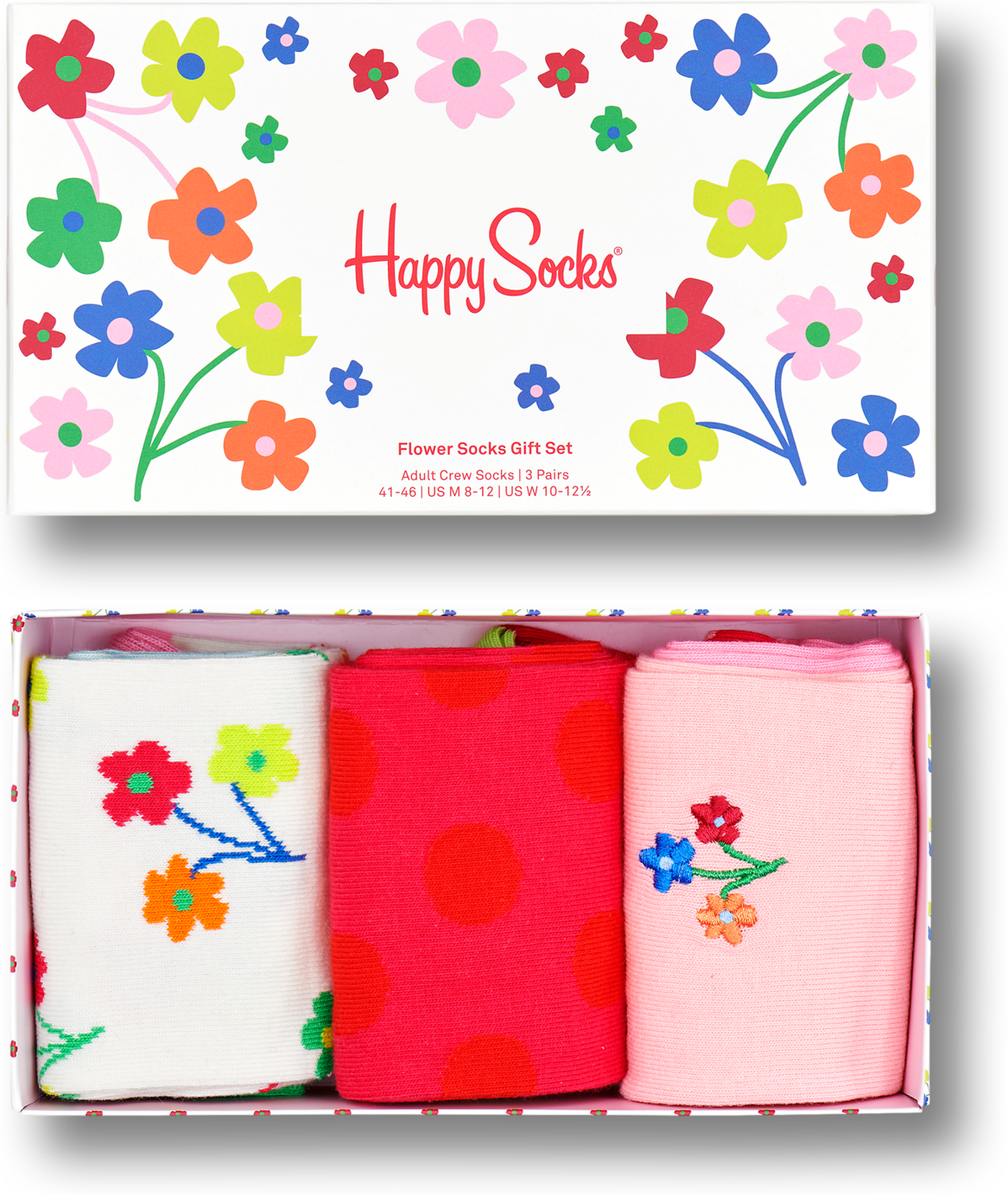 Happy Socks Flower Socks Gift Set 3-Pack - Green,Orange,Pink,Red,White,Yellow,Light Blue - Unisex