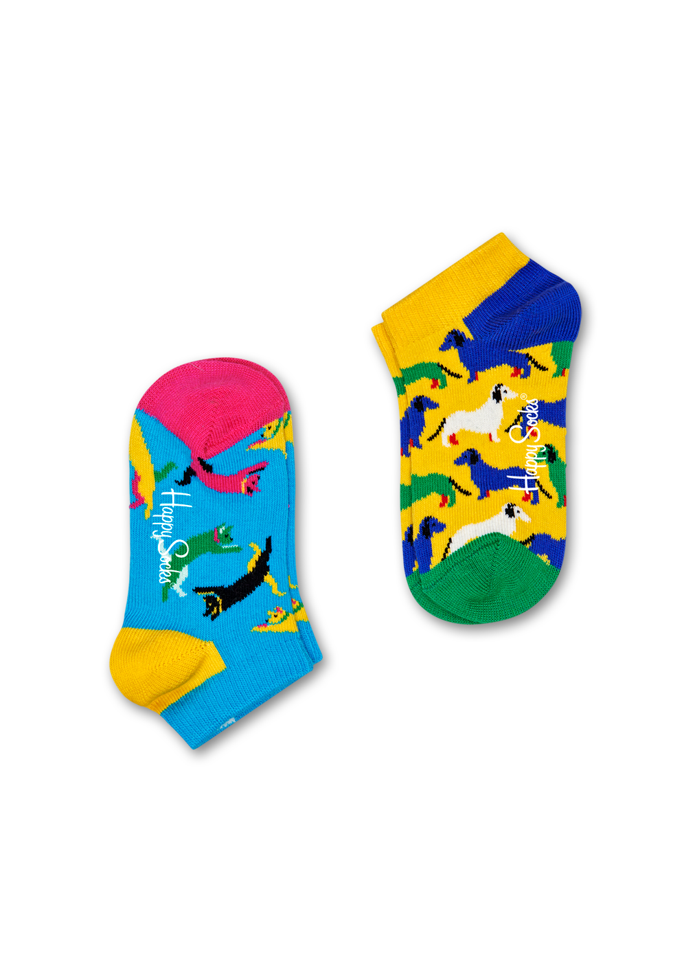 Happy Socks 2-Pack Kids Cat vs Dog Low Socks - Blue,Green,Pink,Yellow - Kids
