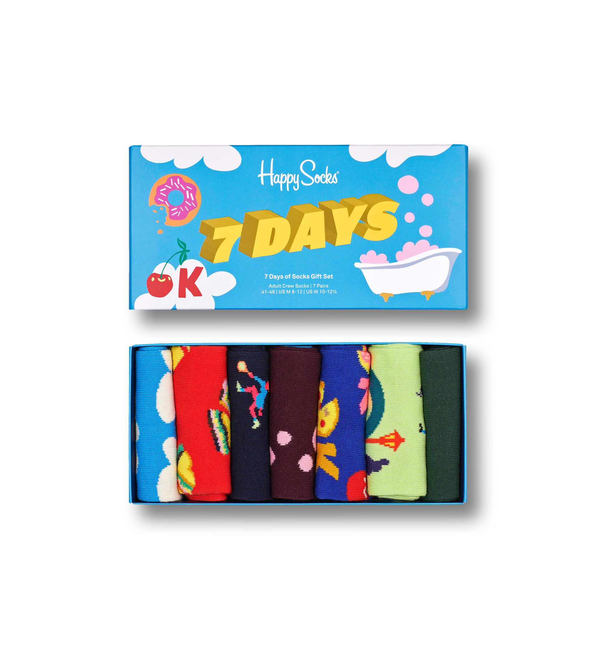 Happy Socks 7 Day Socks Gift Set 7-Pack - Blue,Green,Pink,Red,Navy Blue - Unisex