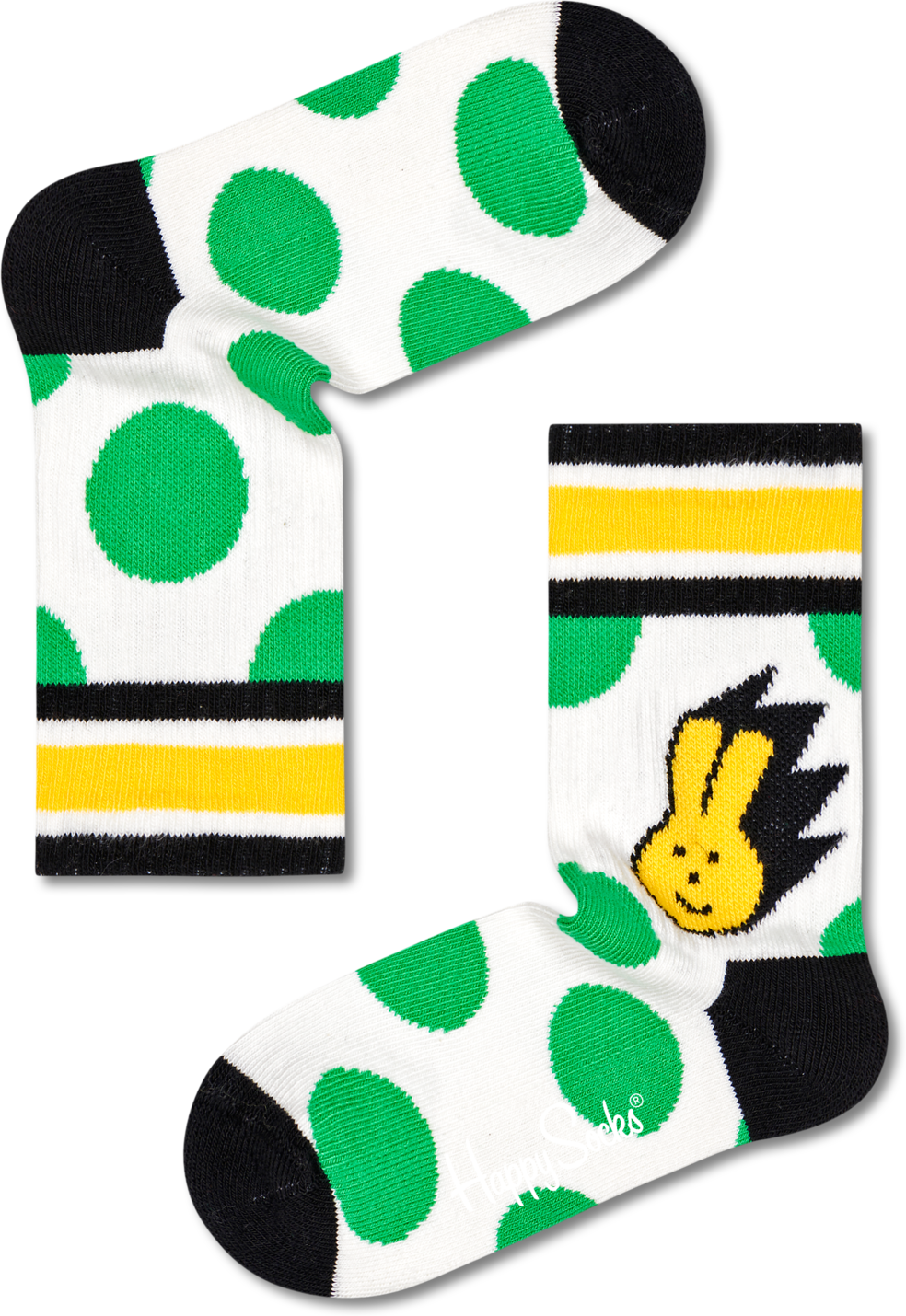 Happy Socks Kids Bunny Rib Sock - Black,Green,White,Yellow - Kids