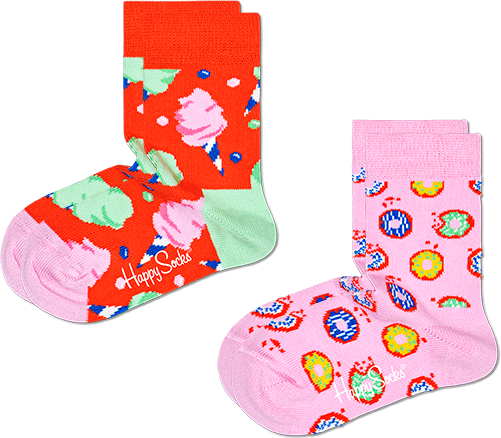 Happy Socks 2-Pack Kids Cotton Candy Sock - Green,Pink,Red - Kids