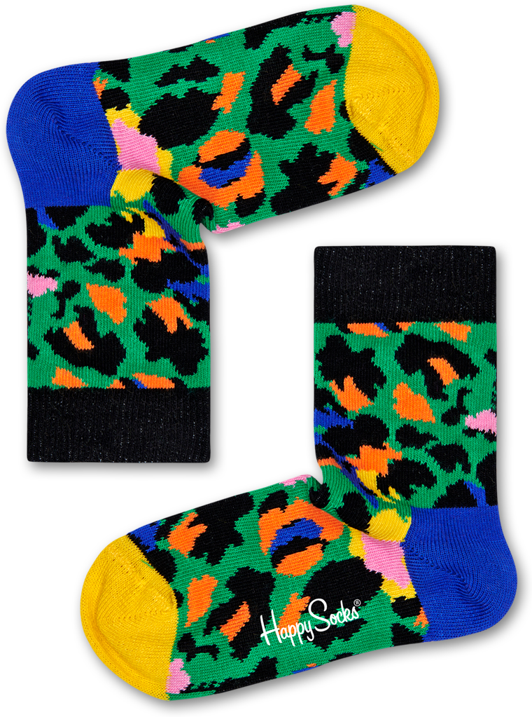 Happy Socks Kids Leopard Sock - Green,Purple,Yellow - Kids