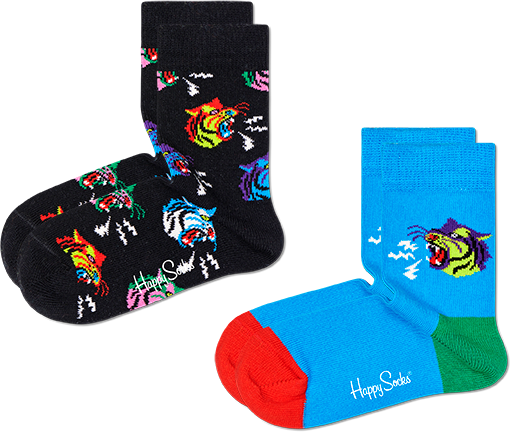 Happy Socks 2-Pack Kids Tiger Sock - Black,Blue,Green - Kids