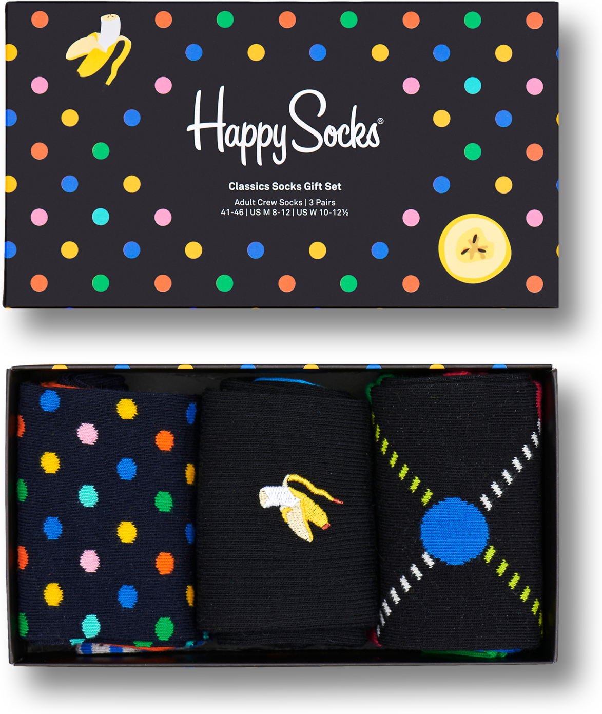 Happy Socks Classic Socks Gift Set 3-Pack - Black,Blue,Green,Grey,Orange,Pink,White,Yellow,Turquoise - Unisex